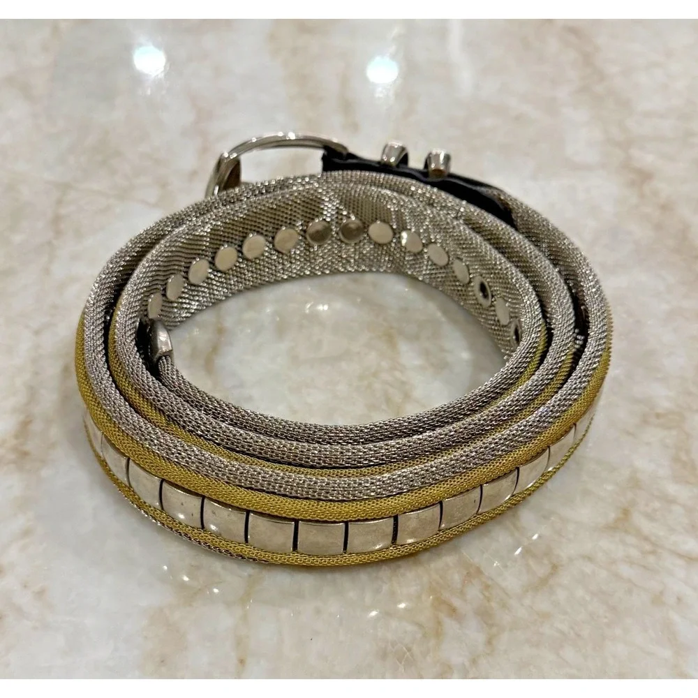 Vintage Mens Steel Mesh Belt w/Leather Trim - Size 40/42 - Steampunk Statement🔥